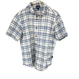 Patagonia Organic Cotton Slub Poplin Button Short Sleeve Shirt Plaid Men's M